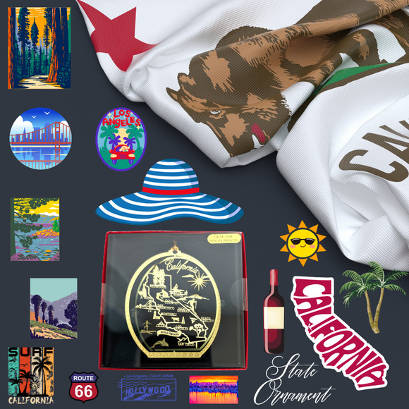 California State Landmarks Brass Ornament Redwoods Napa Lake Tahoe Hollywood - Picture 2 of 9